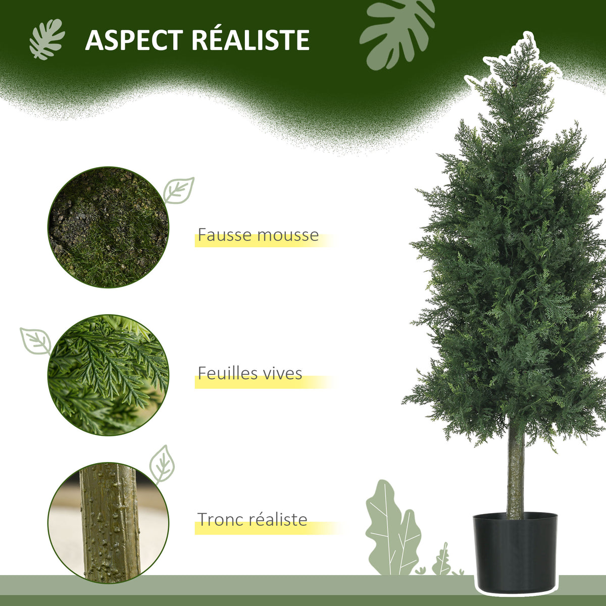 Lot de 2 plantes artificielles Cèdre avec pot, hauteur 90 cm, Conifère, 38L x 12,5l x 90H cm