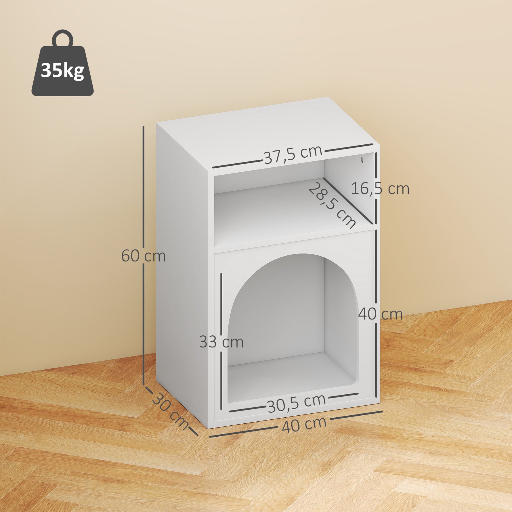 Lot de 2 tables de chevet, table de nuit avec compartiments ouverts, design arqué, 40 x 30 x 60 cm, blanc