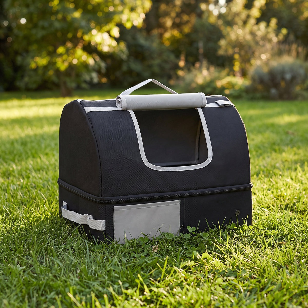 Foldable Cat Litter Box Portable Travel Litter Box 600D Oxford Waterproof Leak-Proof Zippered Cover 43x33x34cm Black