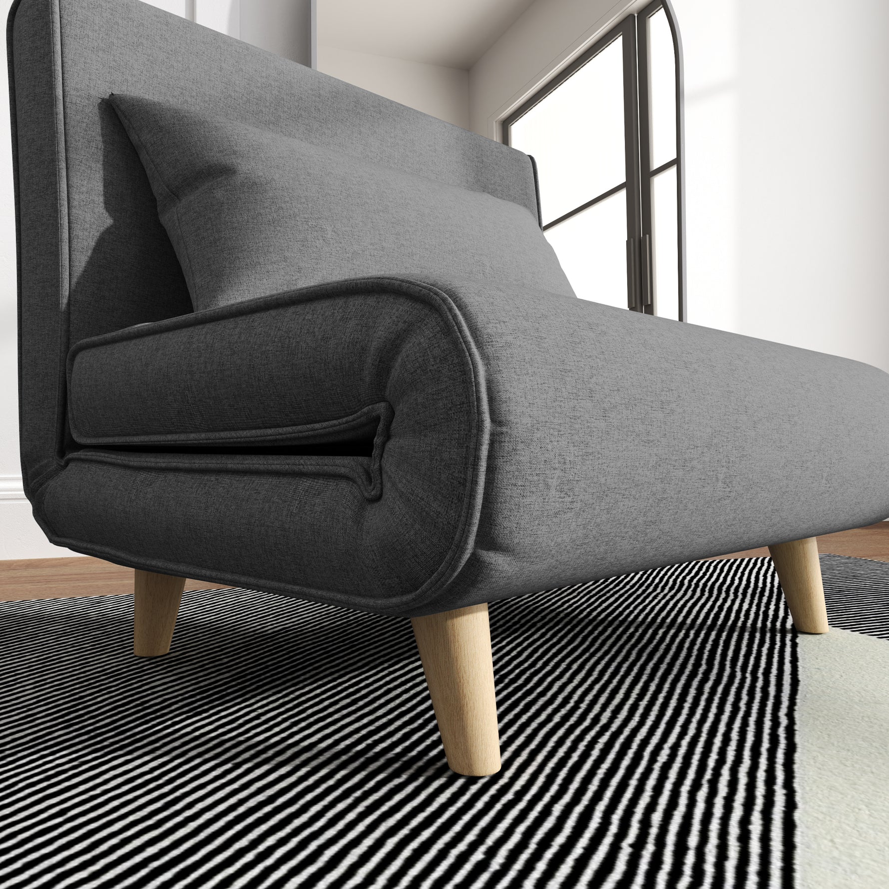 Fauteuil convertible 1 place, fauteuil-lit chauffeuse 3 en 1, dossier réglable, oreiller, tissu en lin, 94x78x80cm, gris