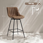 Lot de 2 tabourets de bar, chaises de bar en PU, assise rembourrée 68H cm, dossier et repose-pieds, marron