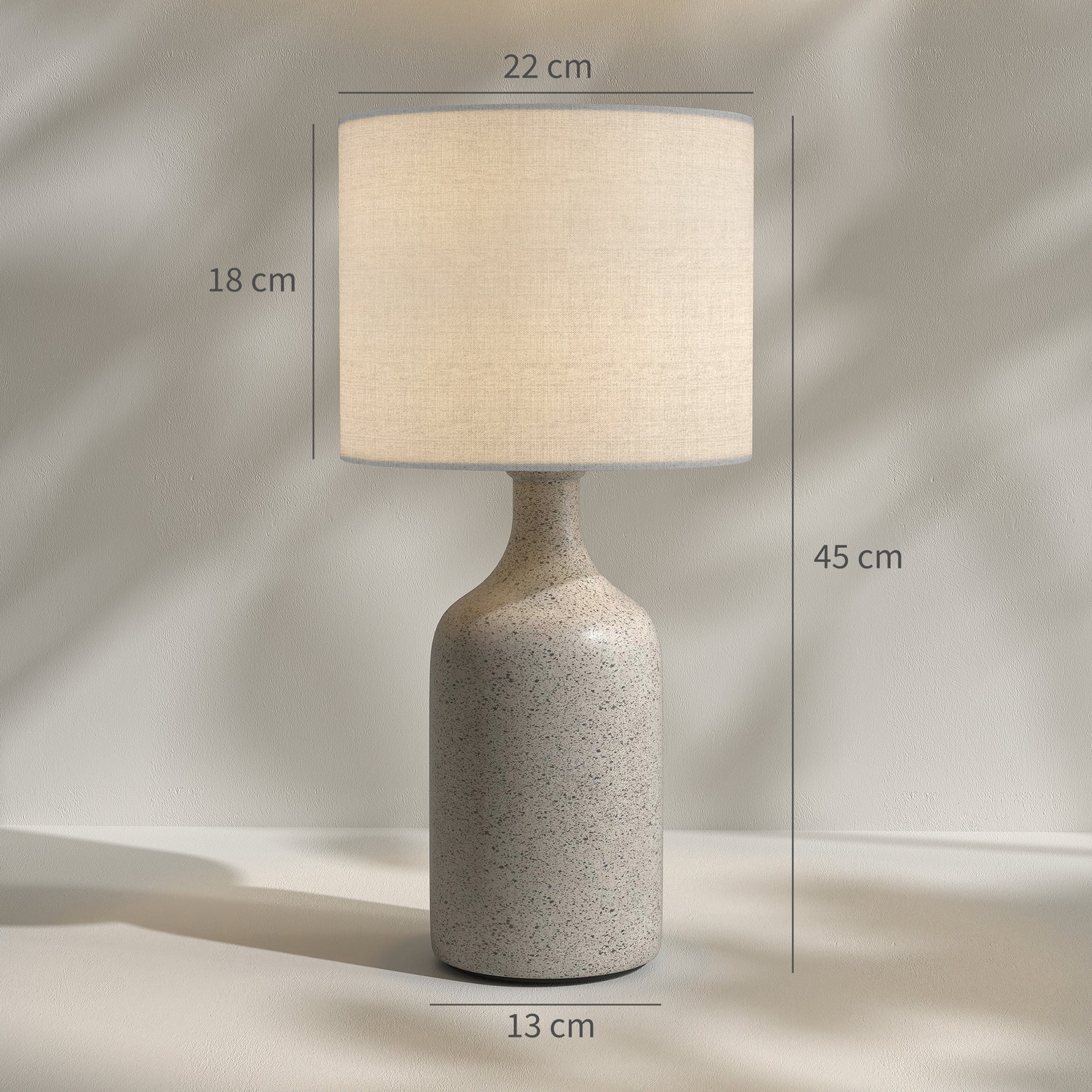 Lampe de Table avec Base en Céramique et Abat-Jour en Lin, Lampe de Chevet Rétro avec Culot E27, Blanc et Sable