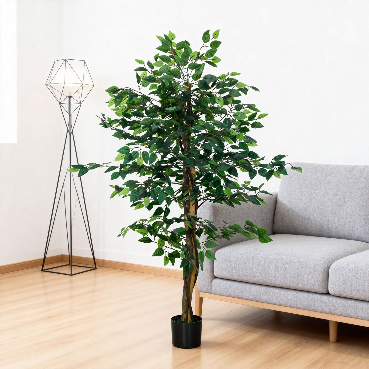 Plante artificielle ficus hauteur 1,50 m tronc branches liane lichen feuilles grand réalisme pot inclus vert