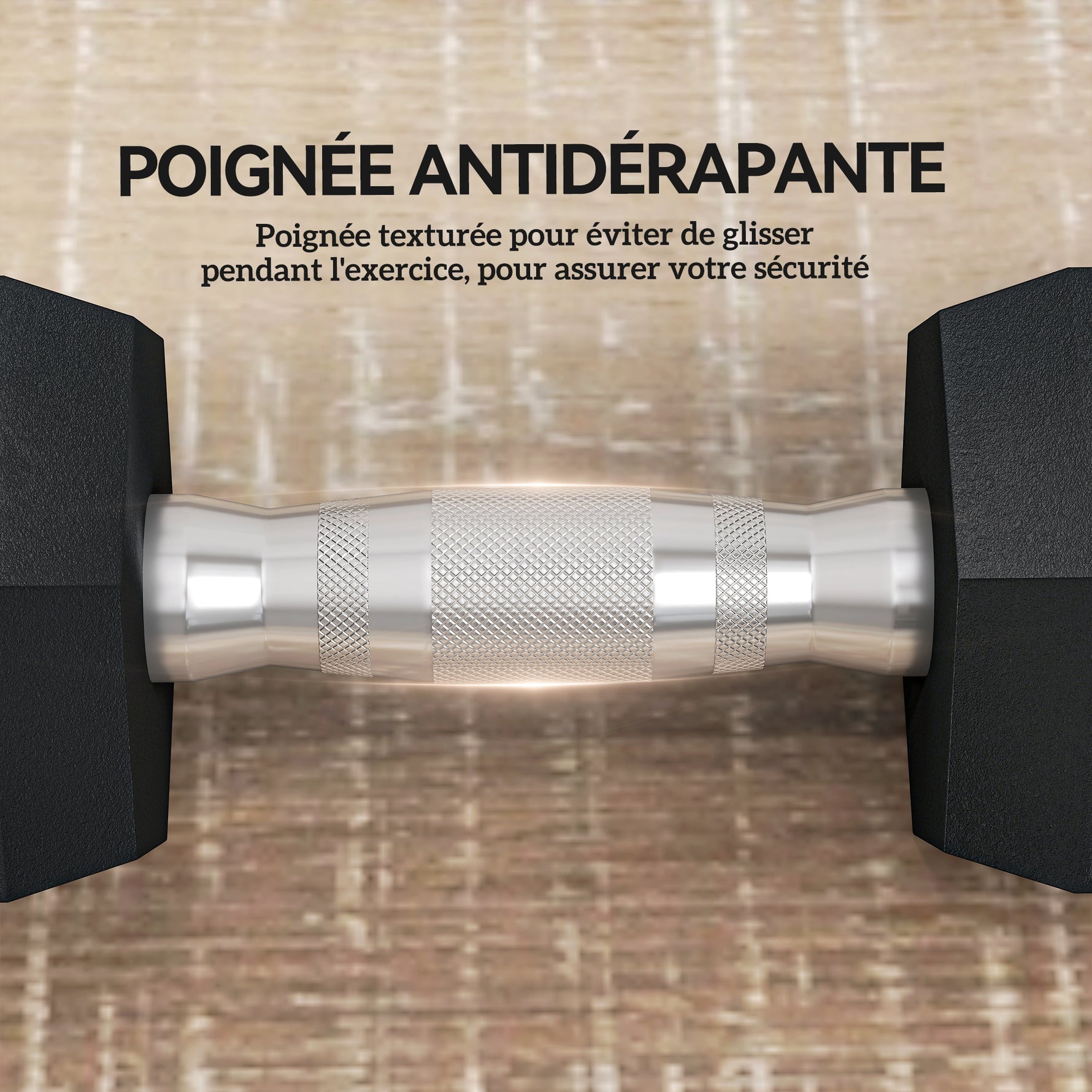 Ensemble d'haltères courtes, lot de 2 haltères hexagonaux recouverts de caoutchouc, acier noir