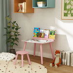 Kindertafel en stoelset, kindertafel met stoel en boekenhouder, berenmotief, voor kinderen van 3-8 jaar, roze