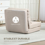 Chauffeuse canapé-lit convertible fauteuil 1 place avec 1 coussin avec dossier réglable, beige