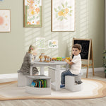 Table Enfant avec 4 Chaises 5 Pièces avec Rangement, Cadeau pour Fille Garçon 3-8 Ans, Ø 78 x 49 cm, Gris