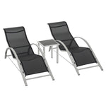 Lot de 2 bains de soleil design contemporain table basse plateau verre trempé métal époxy textilène gris foncé