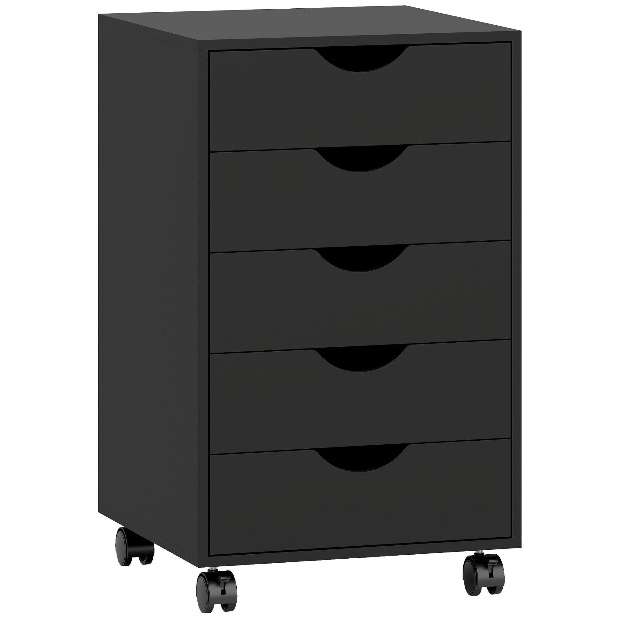 Caisson bureau mobile, meuble rangement bureau sur roulettes, 5 tiroirs, 40 x 40 x 67 cm, noir