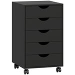 Caisson bureau mobile, meuble rangement bureau sur roulettes, 5 tiroirs, 40 x 40 x 67 cm, noir