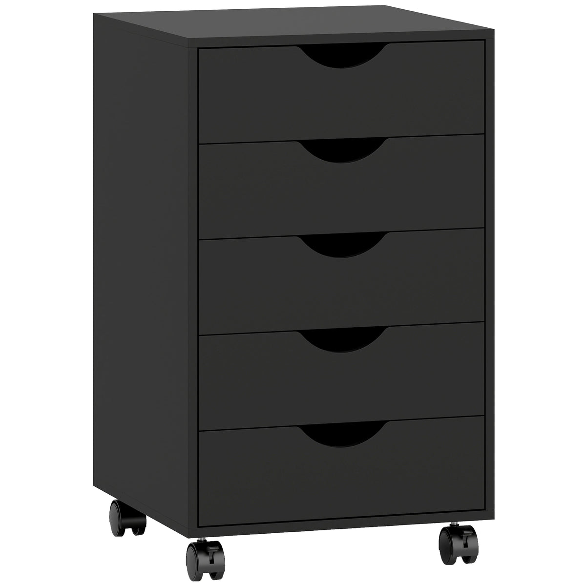 Caisson bureau mobile, meuble rangement bureau sur roulettes, 5 tiroirs, 40 x 40 x 67 cm, noir