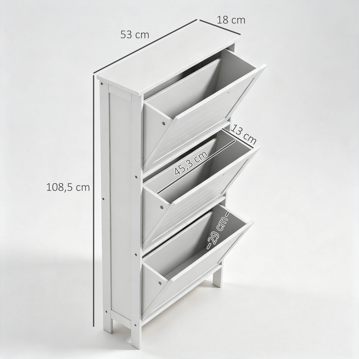 Meuble à Chaussures 6 Paires, Armoire à Chaussures Étroite Moderne, 3 Tiroirs Rabattables et Portes Persiennes, Blanc
