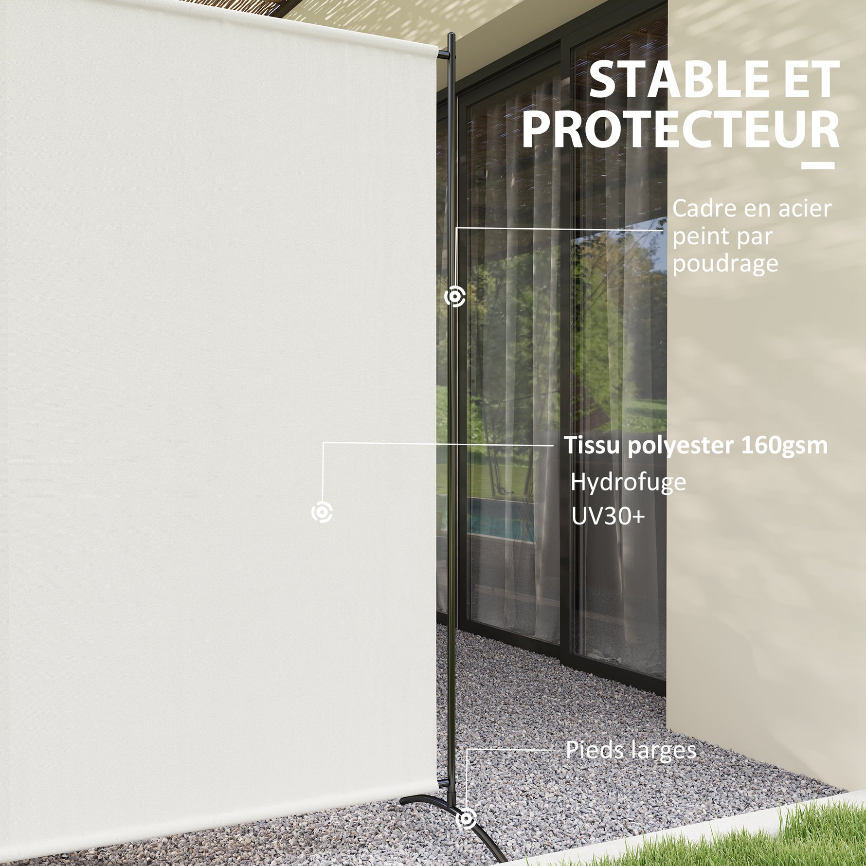 Paravent Extérieur à Panneau Unique, Séparateur de Pièce de 180H cm avec Protection UV30+, Beige