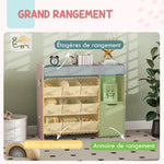 Meuble rangement enfant étagère de rangement pour jouets enfants avec 9 tiroirs en tissu et placard, rose