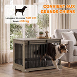 Cage pour Chien en Bois et Acier avec Porte Coulissante, Table d'Appoint, Niche Moderne, 100x60x68cm, Effet Bois Gris