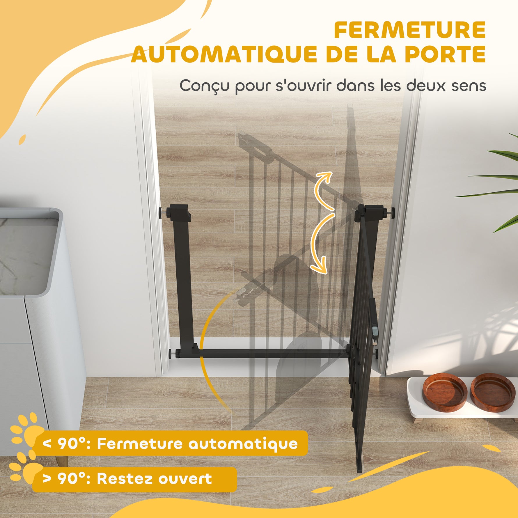 Barrière de sécurité animaux avec porte fermeture automatique système de double verrouillage, acier noir