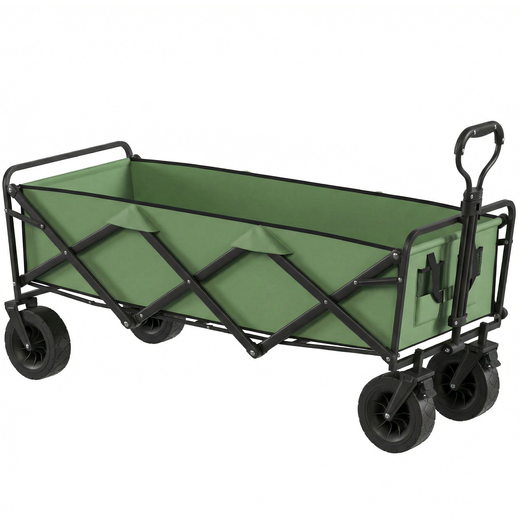 Chariot de Jardin Pliable 130L avec Roues, Remorque Robuste avec Freins, Poignée Réglable, vert