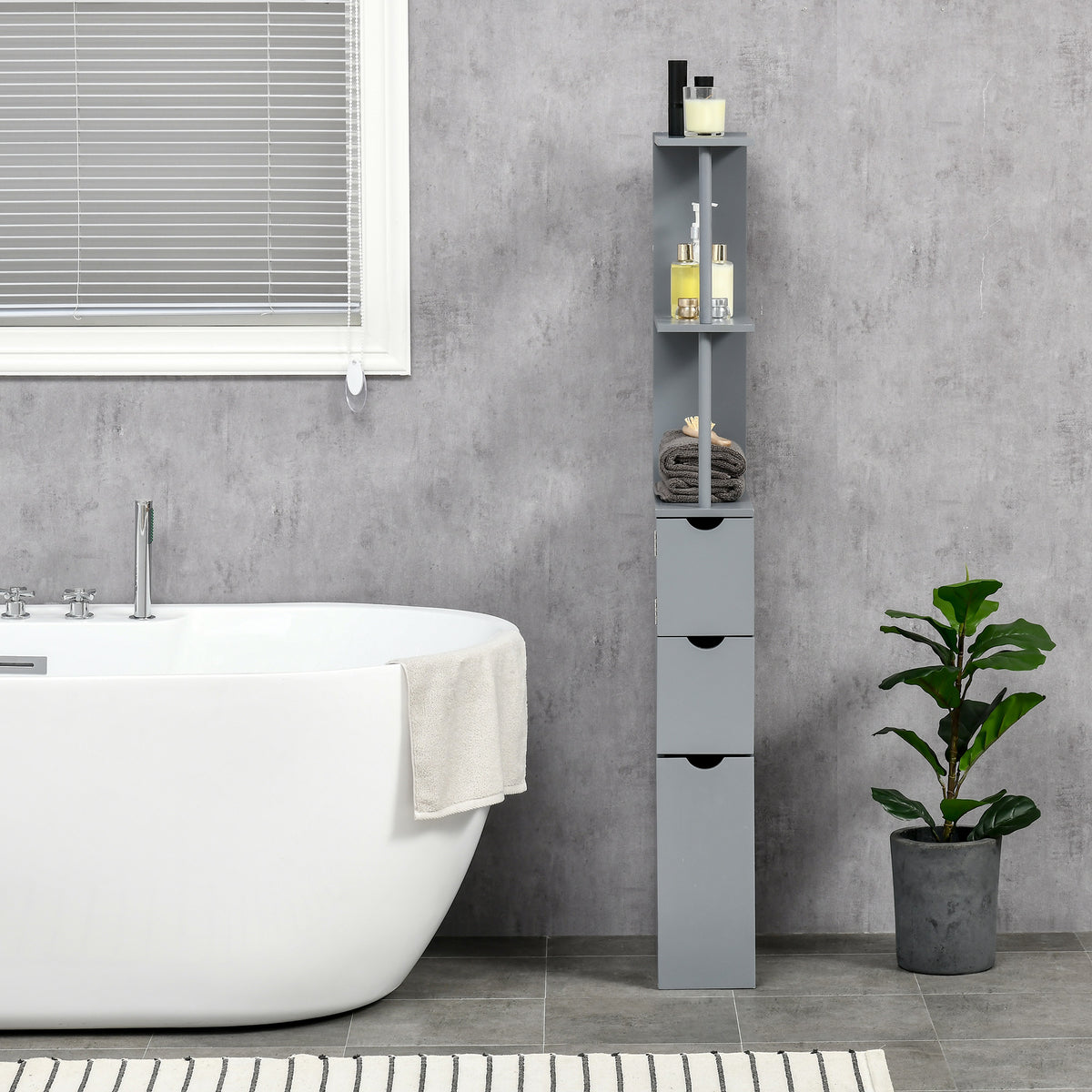 Mobile a colonna per bagno armadietto da bagno con cassetti ripiani a giorno mobiletto 15 x 33 x 136,8 cm grigio