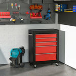 Carrello portautensili su ruote, Cassettiera da officina in acciaio a 5 cassetti bloccabile con 2 chiavi, 61,5 x 33 x 82,5 cm, rosso