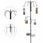 Station d'alimentation mangeoir à oiseaux sur pied 6 crochets 4 mangeoires suspendues pour cacahuètes graines boules de graisse noir