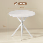 Ronde eettafel voor 2 personen met blad in houtlook en gekruist stalen onderstel, wit