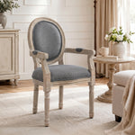 Chaise de Salle à Manger Chaise de Salon médaillon Style Louis XVI Bois Massif patiné sculpté Tissu Lin Gris