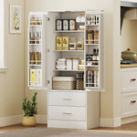 Buffet haut cuisine, armoire de cuisine, 2 portes, 8 porte-épices, 2 tiroirs, étagères réglables, 60x40x159cm, blanc