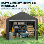 Abri de jardin tente de stockage imperméable abri moto porte enroulable fermeture éclair, 200 x 238 x 183 cm, gris foncé