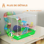 Cage à hamster rongeur 2 niveaux avec tunnel, biberon eau, roue, maisonnette, échelles 46 x 30 x 37 cm vert