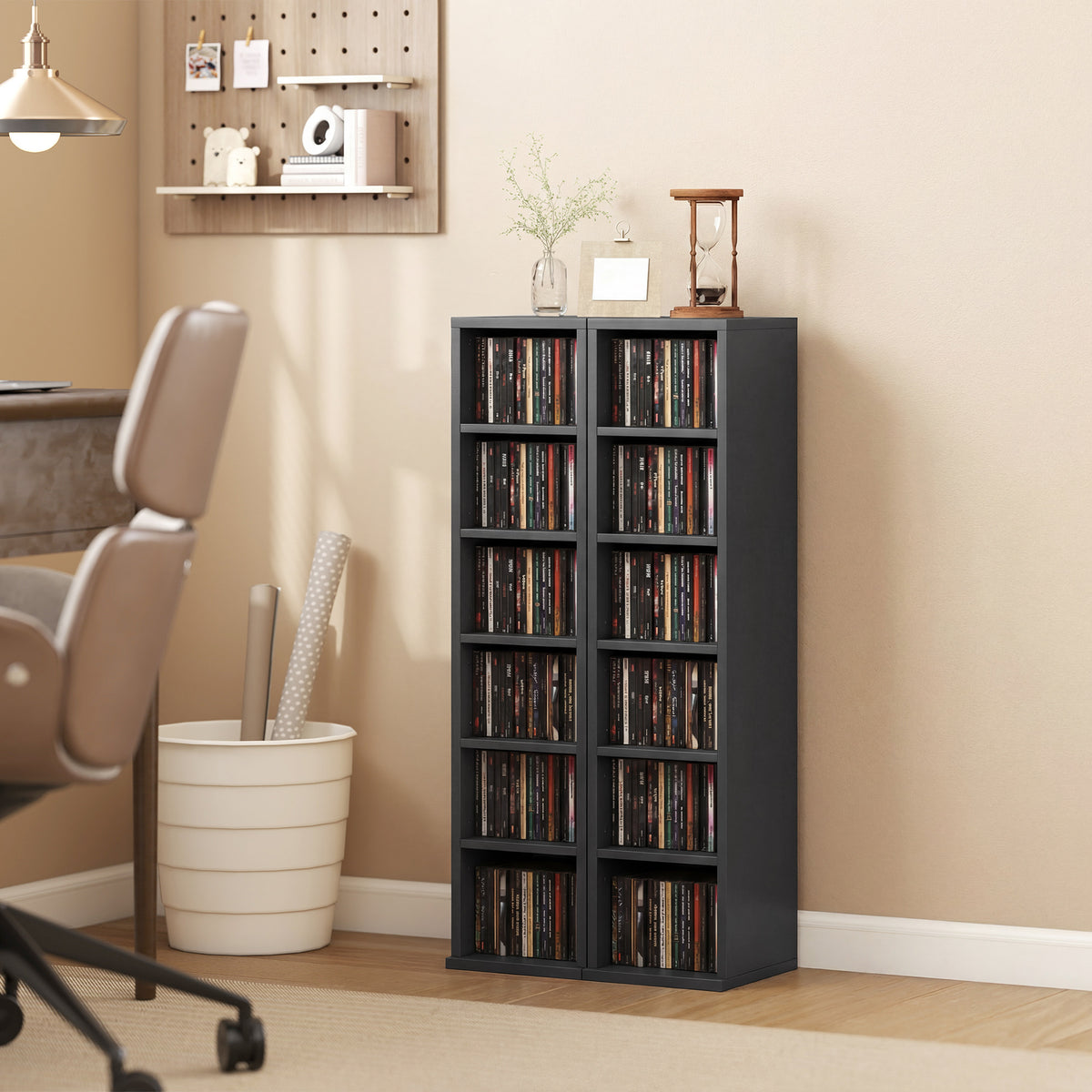 Lot de 2 étagères colonnes armoire de rangement CD-DVD 12 compartiments 21 x 22,5 x 88,5 cm capacité 204 CD noir