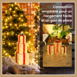 Boîtes cadeaux Noël lumineuse décorations de Noël avec nœud 58 lumières lot de 3 boîtes à cadeaux à LED or