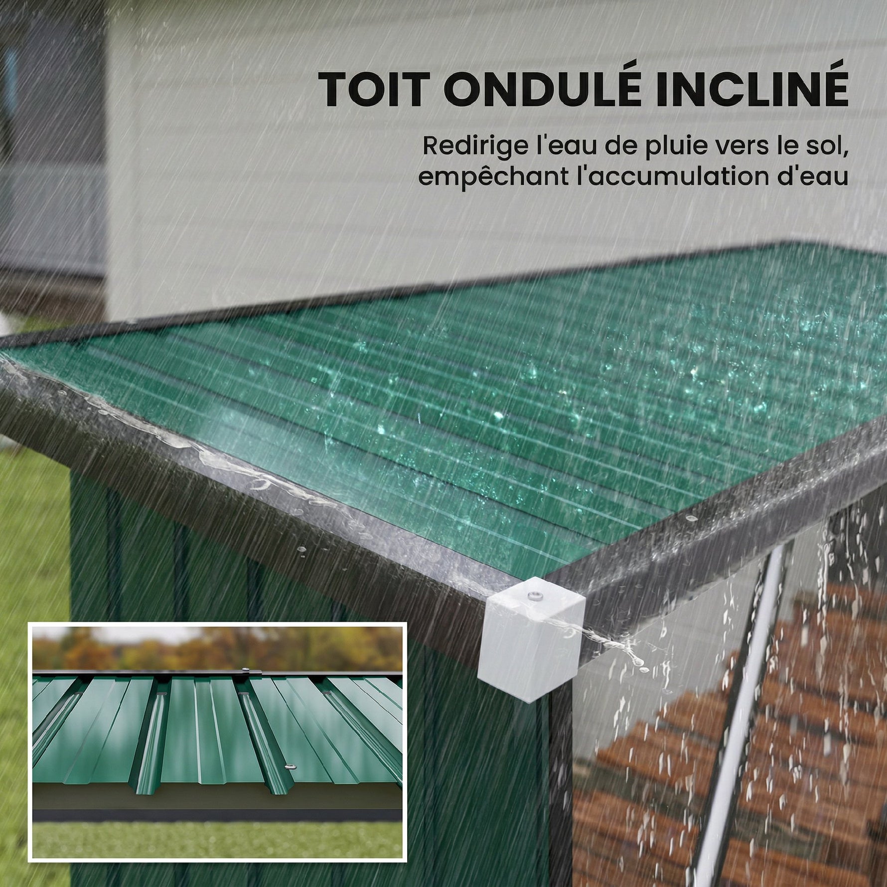 Abri-bûches Couvert Support pour Bois de Chauffage Plancher Surélevé Toit Incliné, Acier Galvanisé 213x66,5x150cm Vert