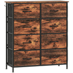 Commode 8 tiroirs en tissu, meuble de rangement, 4 poches, 2 crochets, structure en acier, 86x30x94,5cm, brun rustique