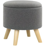 Pouf rond repose-pieds tabouret avec coffre de rangement pieds en bois design moderne gris