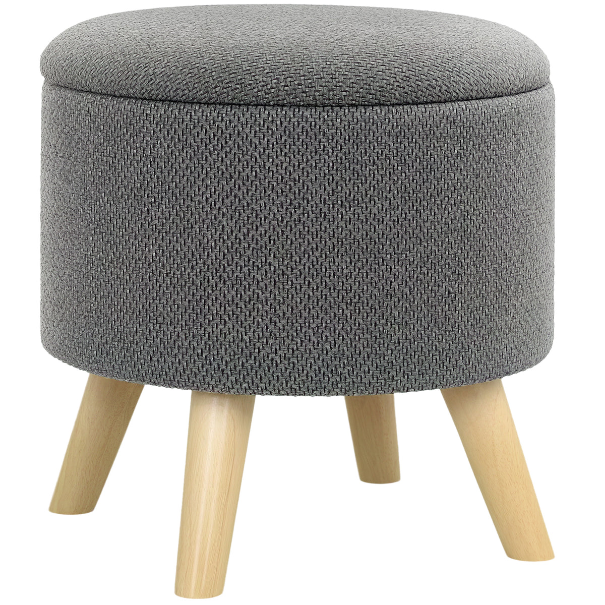 Pouf rond repose-pieds tabouret avec coffre de rangement pieds en bois design moderne gris