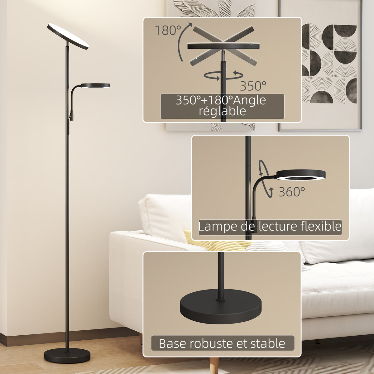 Lámpara de pie LED de 42W regulable, 2700K-6500K, 4 colores, regulación continua, 4 modos de escena, mando a distancia y control táctil