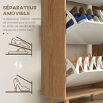Meuble à chaussures 3 abattants avec étagère réglable, 72L x 24P x 119H cm, naturel et blanc