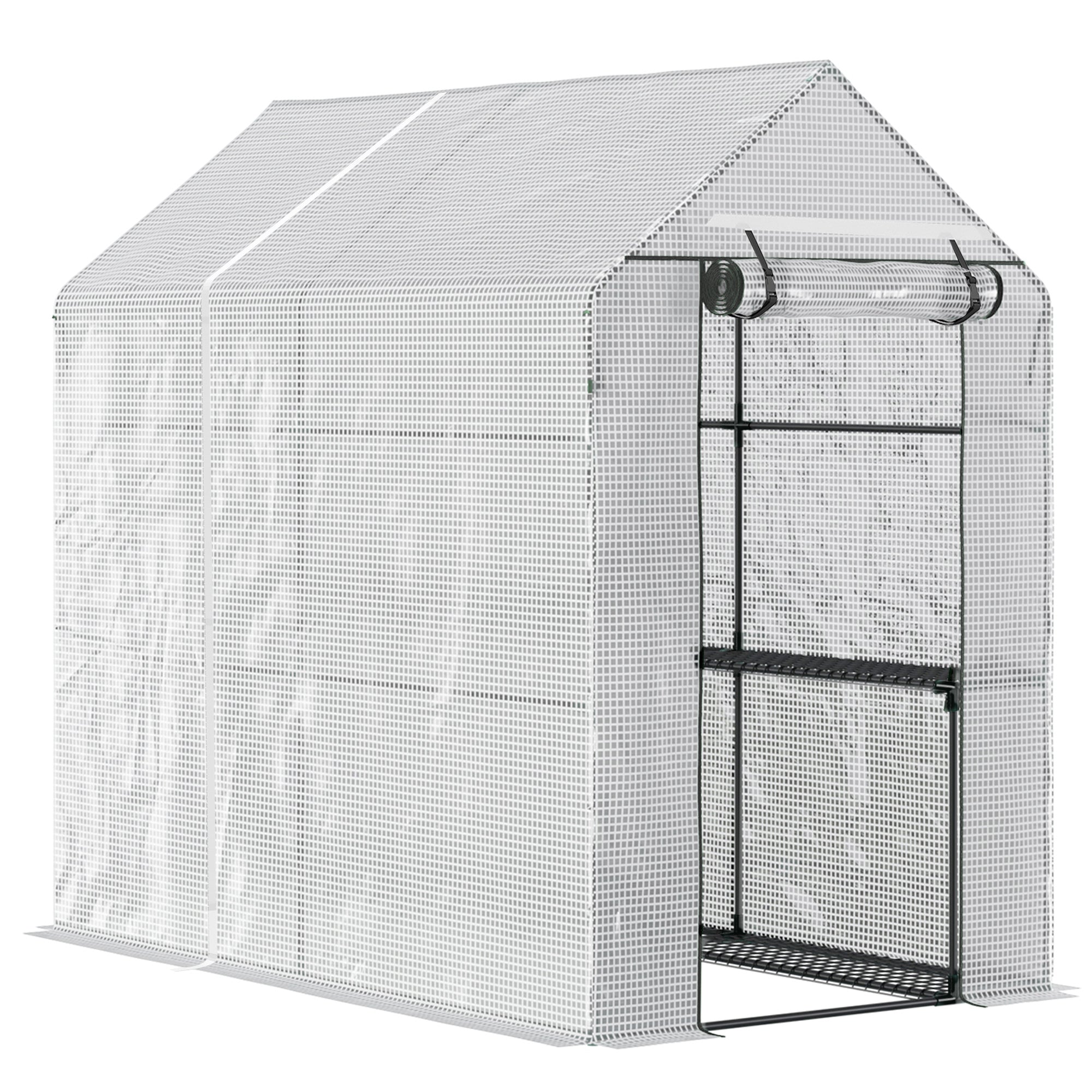 Serra da giardino in PE con scaffale a 2 ripiani, serra da balcone, telo rinforzato 140 g/m², acciaio, porta con cerniera