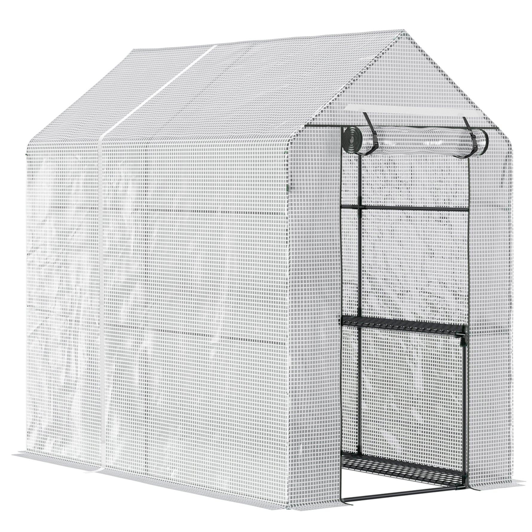 Serre de jardin PE avec étagère 2 niveaux, serre de balcon, bâche renforcée 140 g/m², acier, porte zippée