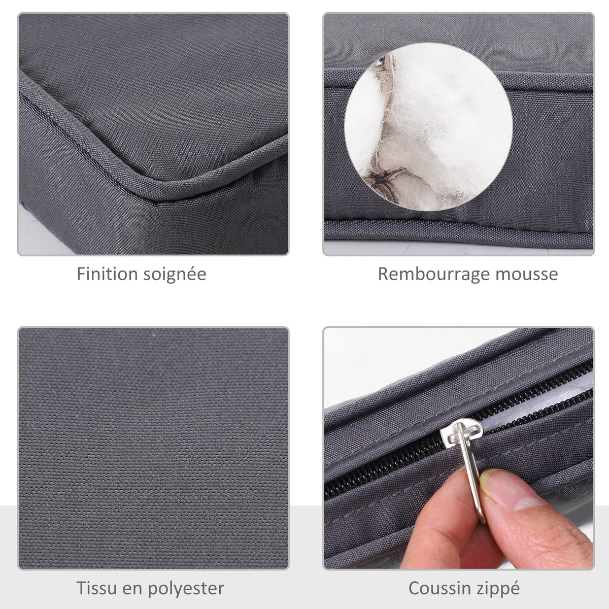 Lot de 2 Coussins de chaise de jardin Coussin chaise extérieur Coussins d'assise déhoussables Rembourrage 5 cm Tissu Polyester dim. 45L x 45l cm Gris foncé