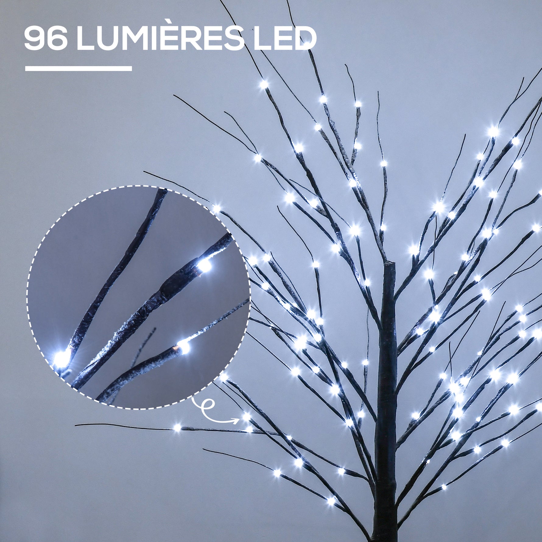 Arbre lumineux LED - décoration lumineuse blanc froid - 96 LEDs - usage intérieur - 150 cm - décoration de noël chambre maison marron