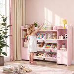 Meuble rangement enfant, étagère de rangement pour jouets enfants avec 8 bacs amovibles, 140 x 30 x 90 cm, rose