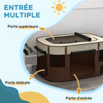 Parc pliable pour animaux de compagnie parc pour chiots en tissu Oxford avec fenêtres et portes sac de rangement marron