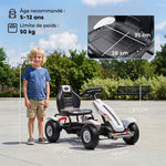 Kart à pédales pour enfant siège réglable 3 positions frein à main enfant de 5 à 12 ans blanc noir