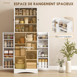 Kitchen tall sideboard, acrylic display cabinet, 4 doors, 10 compartments, 8 shelf racks, 60 x 40 x 162 cm, white