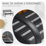 Banc de Jardin Design Contemporain 2 Places dim. 127L x 58l x 82H cm métal époxy Noir