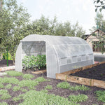 Serre de jardin serre tunnel 12 m² avec porte, parois latérales enroulables 8 fenêtres acier PE  4 x 3 x 2 m blanc