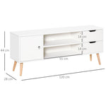 Meuble TV Banc TV Style scandinave Placard 2 niches 2 tiroirs Passe-Fils Panneaux Particules Blanc Bois pin