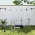 Parc pour chien enclos chien 8 panneaux modulable pliable acier avec porte pour chiot intérieur extérieur 80H cm argent