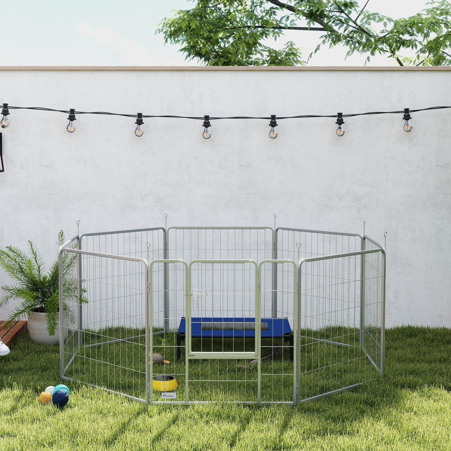 Parc pour chien enclos chien 8 panneaux modulable pliable acier avec porte pour chiot intérieur extérieur 80H cm argent